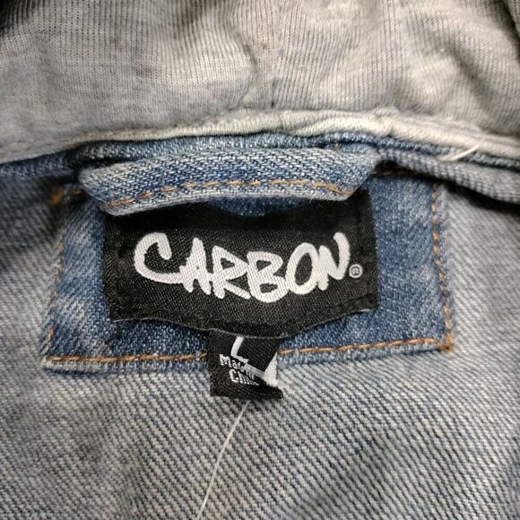 Carbon Grey Hoodie Denim Button Front Distressed Jacket Size Large - Picture 2 of 8